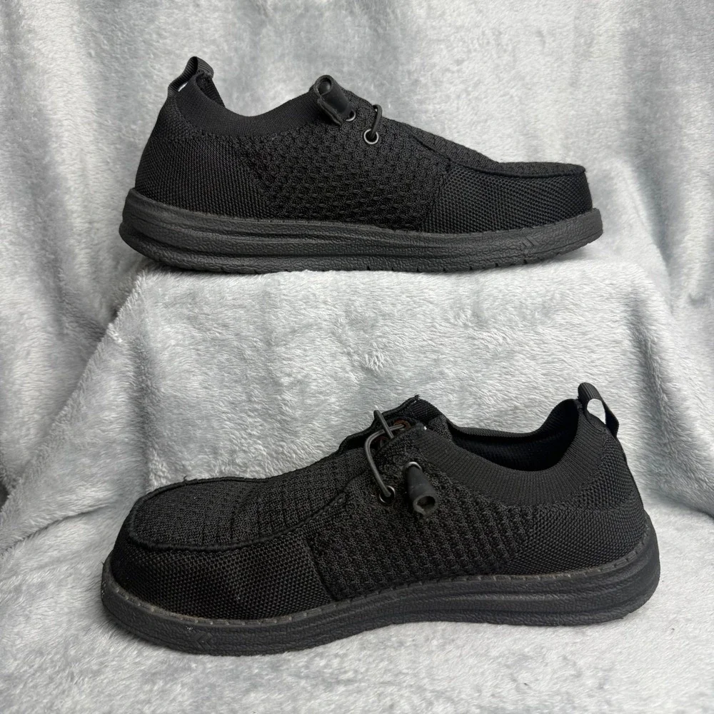Larnmern Steel Toe Work Shoes Mens 7 Womens 8.5 Black Safety Slip On Loafers